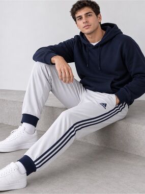 Adidas 2015 3-Stripe Track Pants Men’s M Navy Grey Cuffed Joggers